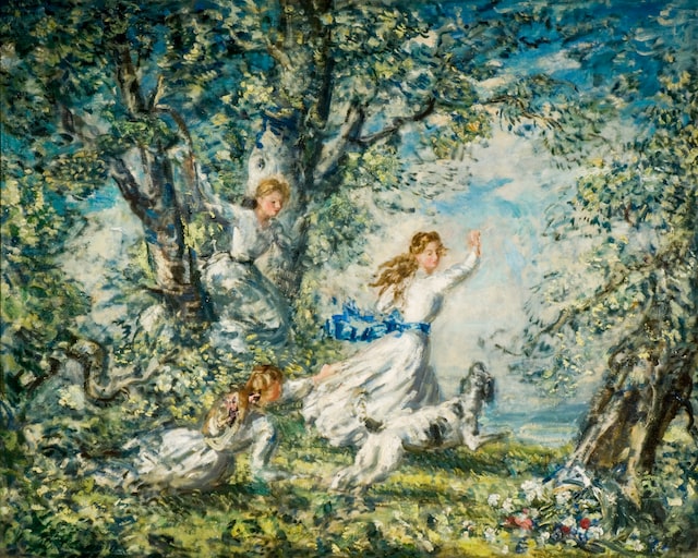 an impressionism painting of women in the garden